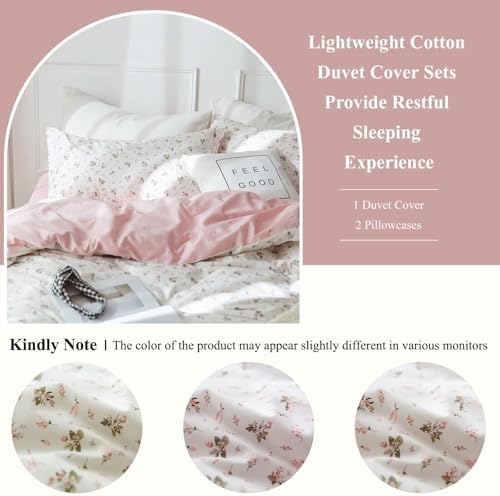 VClife Pink Floral Duvet Cover Set 3 Piece