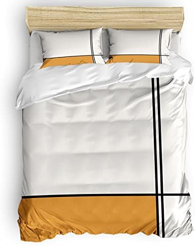LooPoP 4PCS California King Duvet Cover Set with Modern Orange Stripes