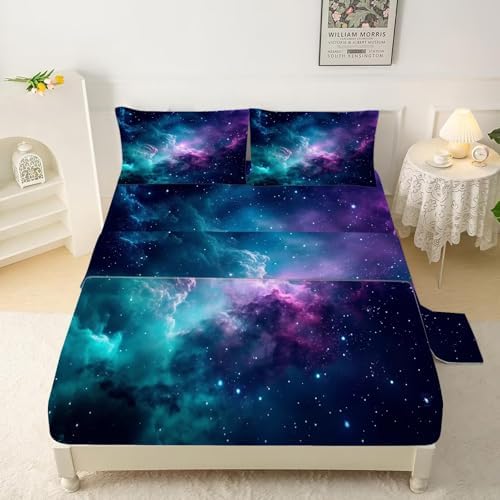 Blue Galaxy Sheet Set Twin Kids Starry Sky Bedding for Boys Girls