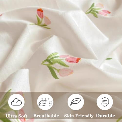 Pink Floral Duvet Cover Queen Set Ultra Soft