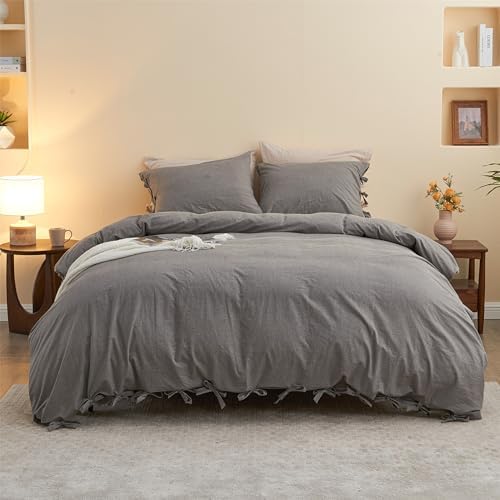 BISELINA King Duvet Cover Set 3pcs with Bowknot Ties