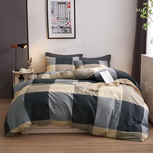 VM VOUGEMARKET 3-Piece Plaid Duvet Cover Set