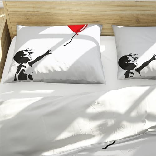 MUKULING Graffiti Art Duvet Set 3 Pieces Red Balloon Cute Girl