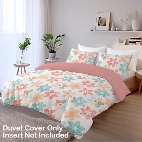 ARIGHTEX Pink Duvet Cover Set with Flowers 3 Piece Twin Size