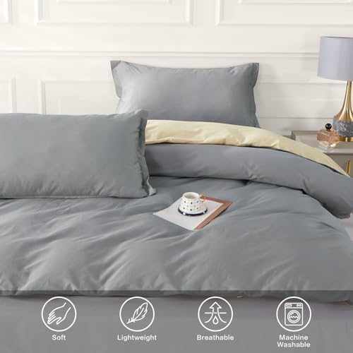 SAPHREAS Grey Duvet Cover Queen 3Pcs Cotton Set