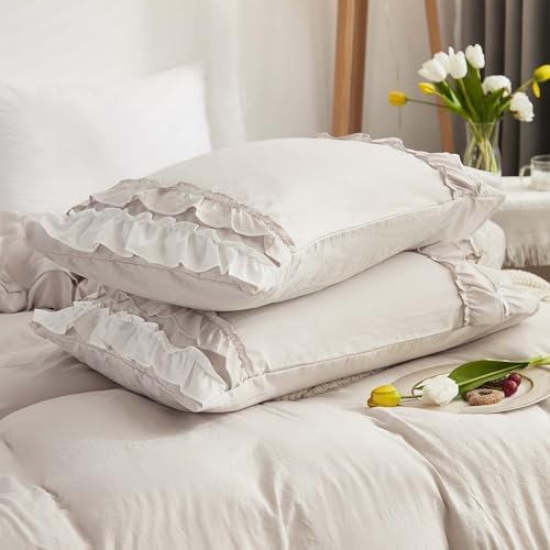 HESBITEUL Duvet Cover Set Twin XL - 2 Pieces Ruffle Grey