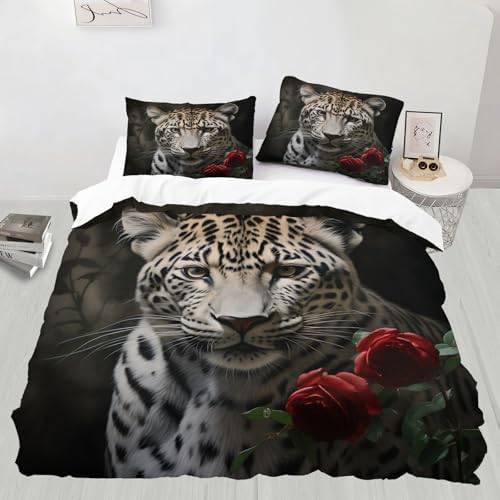 Leopard Rose Kids Duvet Cover Set Twin Size 3D Printed