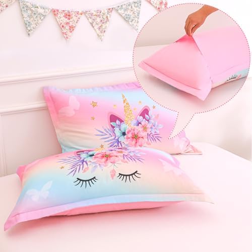 VIVILINEN Rainbow Unicorn Queen Comforter Set