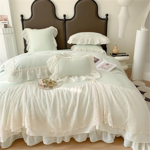 IHOUSTRIY Lace Duvet Cover Twin Set with Zipper Green