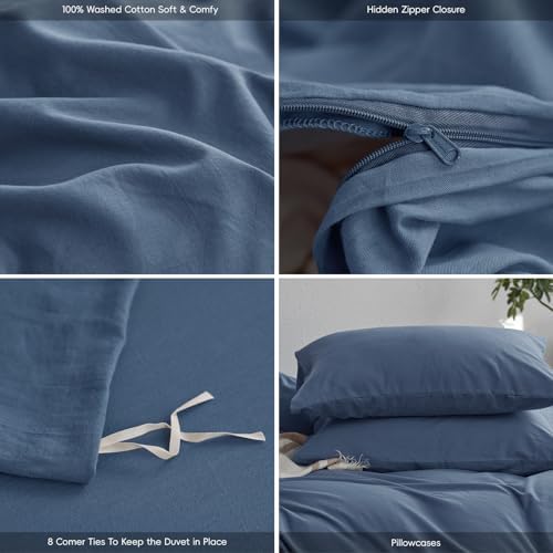 MooMee Queen Duvet Cover Set 3 Piece Blue