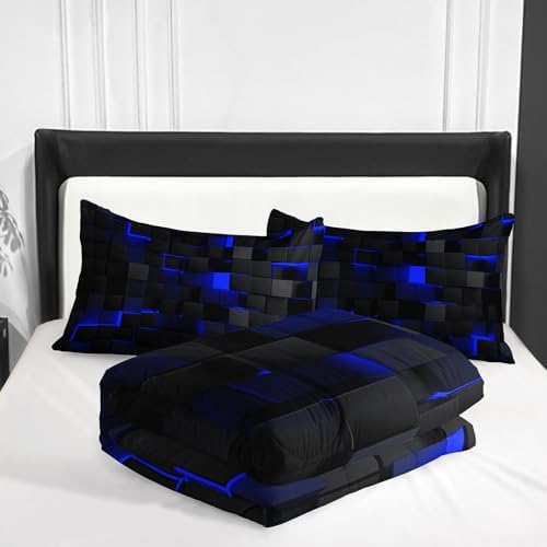 Nttopship Neon Blue Black Comforter Set King 1