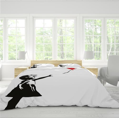 MUKULING Graffiti Art Duvet Set 3 Pieces Red Balloon Cute Girl