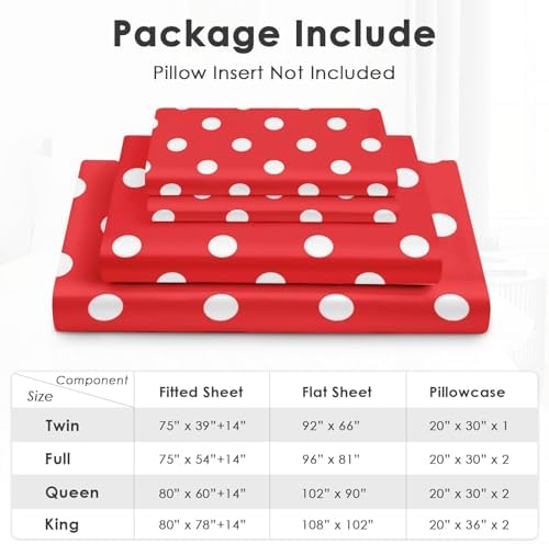 Pamnest Full Size Bed Sheet Sets with Red Polka Dot Design