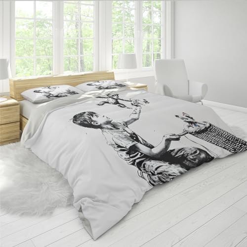 HOBBOY Beige White Duvet Set with Cute Boy Toys Pattern