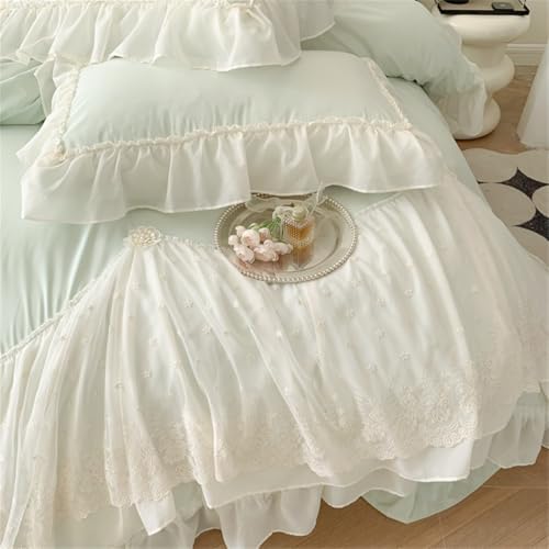 IHOUSTRIY Lace Duvet Cover Twin Set with Zipper Green
