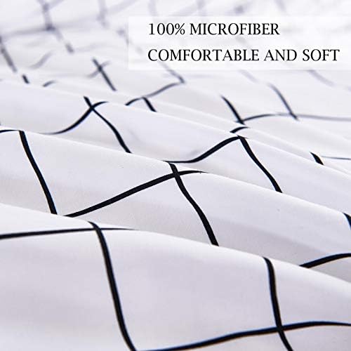 Nanko Twin Duvet Cover Set White Plaid Microfiber