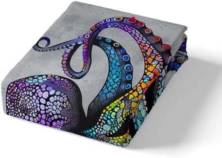 Feelyou Octopus Bed Sheet Set with Boho Purple Kraken Print