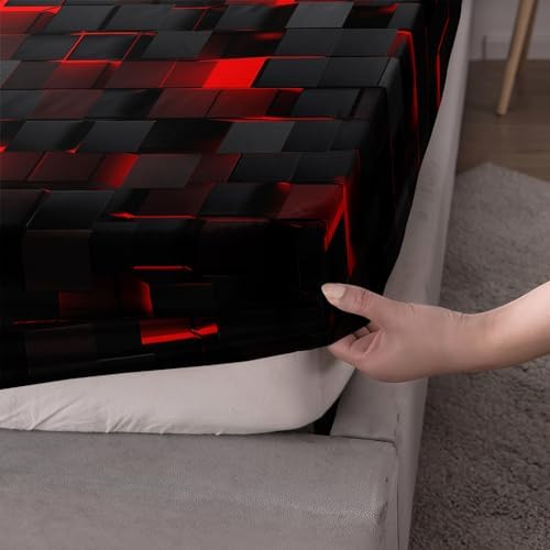 Nttopship Geometric Red Black Microfiber Sheet Set for Kids