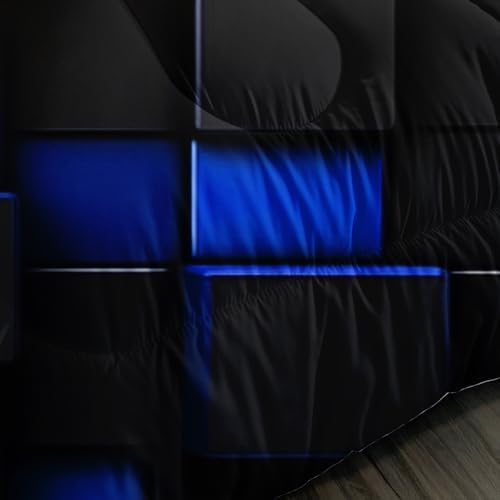 UEVBF Blue Black Honeycomb Comforter Set