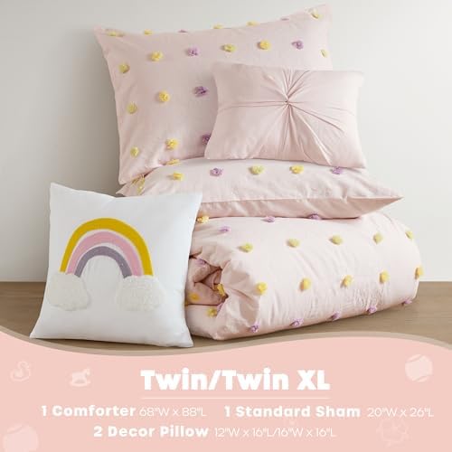 Twin Comforter Set with Pom Poms for Kids
