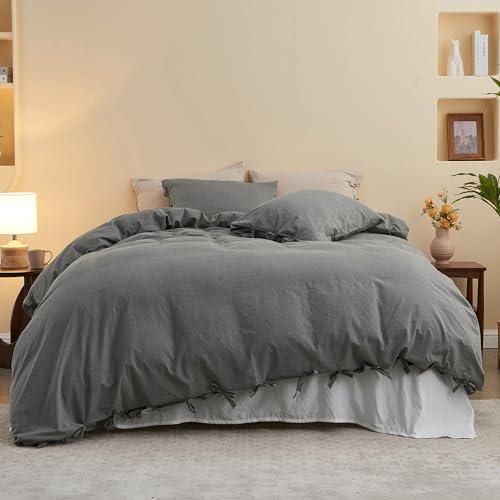 BISELINA King Duvet Cover Set 3pcs with Bowknot Ties