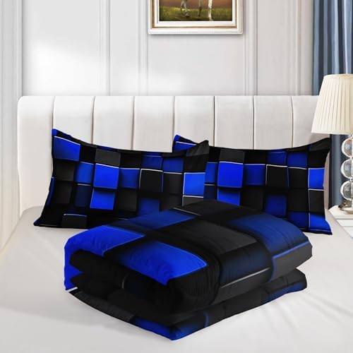 UEVBF Blue Black Honeycomb Comforter Set