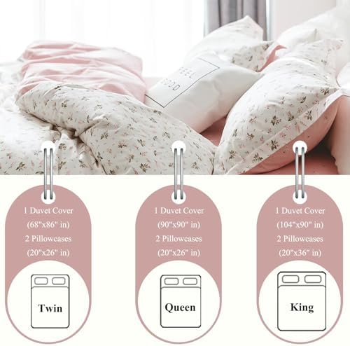 VClife Pink Floral Duvet Cover Set 3 Piece