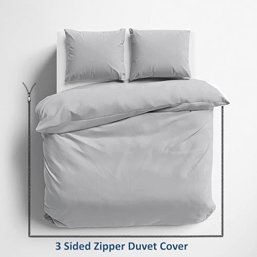 3 Side Zipper Duvet Cover Set Queen Size - Silver Grey