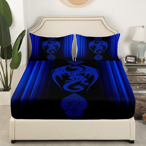 Feelyou Blue Dragon Gradient Bedding Set 3Pcs Full Size