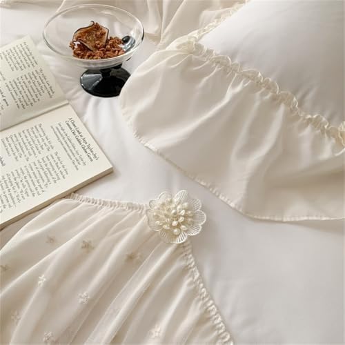 IHOUSTRIY Queen Duvet Cover Set with Zipper and Lace Ruffles