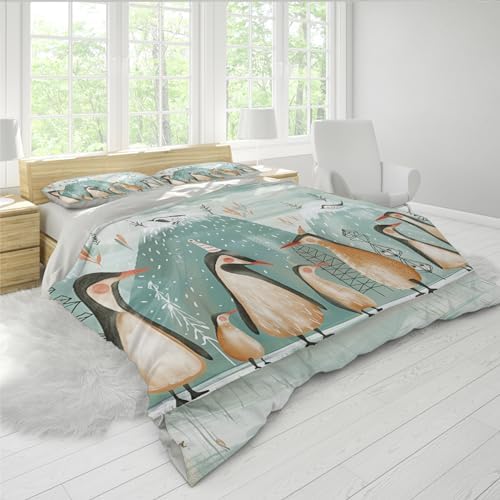 HOBBOY Cartoon Penguins Duvet Cover Set 3 pcs Twin XL