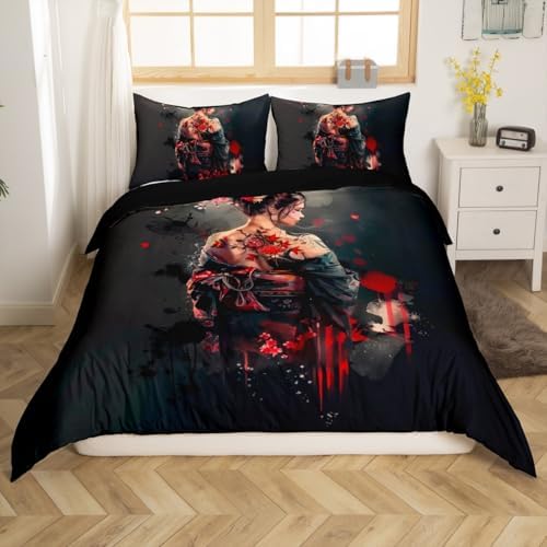 Jejeloiu Japanese Geisha Duvet Cover Set