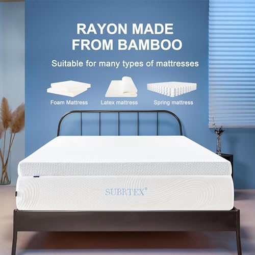 Subrtex Bamboo Rayon Mattress Topper Cover with Zippers Queen