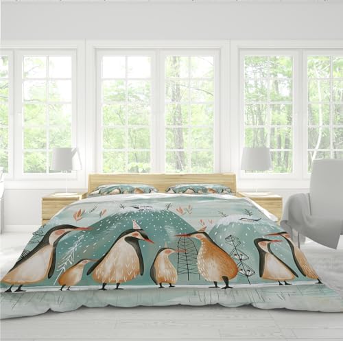 HOBBOY Cartoon Penguins Duvet Cover Set 3 pcs Twin XL