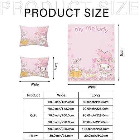 Anime My Bunny Melody Girl Duvet Cover Set 3D Printed Flowers Pink