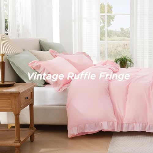 Andency Pink Duvet Cover Set with Ruffle