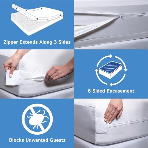 Four Seasons Essentials Queen Size Mattress Encasement - Waterproof Zippered Protector