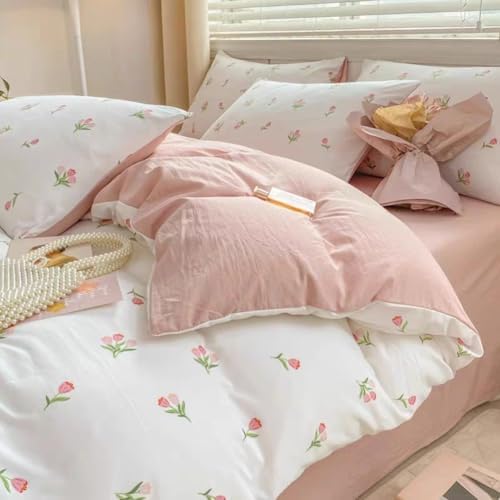 Pink Floral Duvet Cover Queen Set Ultra Soft