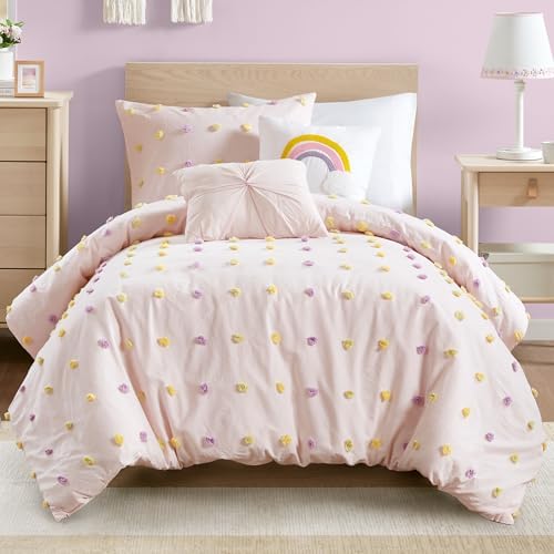 Twin Comforter Set with Pom Poms for Kids