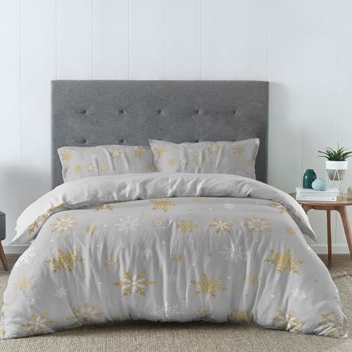 LooPoP Christmas Duvet Cover Set Grey Gold Snowflake