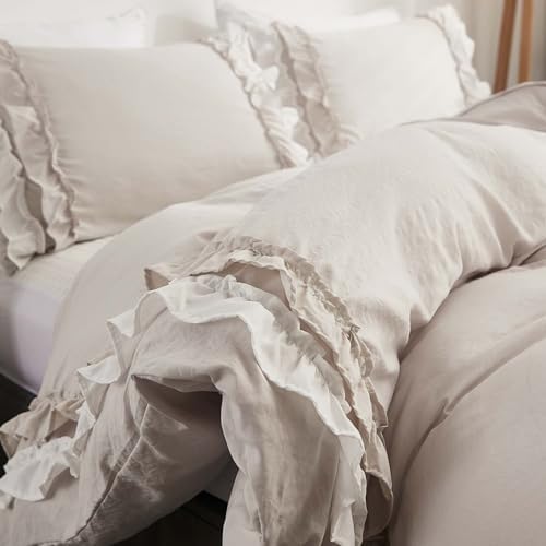 HESBITEUL Duvet Cover Set Twin XL - 2 Pieces Ruffle Grey
