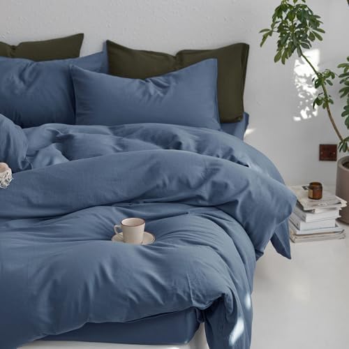 MooMee Queen Duvet Cover Set 3 Piece Blue