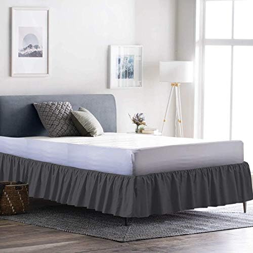 Neem Linen Ruffle Gathered Bed Skirt - Dark Grey 3 Sided 12 Inch Drop