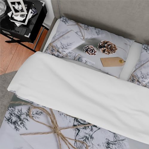 RIVINE White Duvet Cover Set 3 Pieces Christmas Pine Design