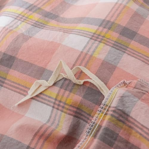 BuLuTu Pink Gingham Duvet Cover Set Twin