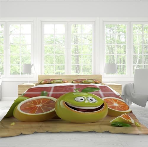 HOBBOY Cartoon Fruit Print Duvet Cover Set 3 Piece