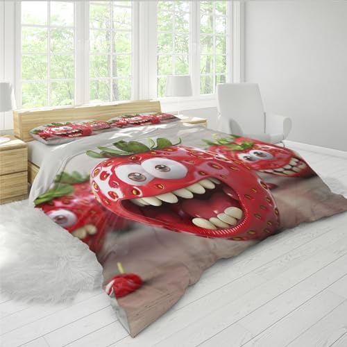 HOBBOY Cartoon Strawberry Duvet Cover Set 3 Pieces