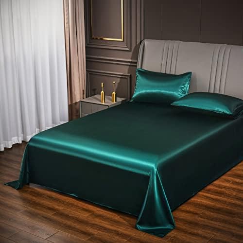 Satin Duvet Cover Set 3 Pieces Dark Green Luxury