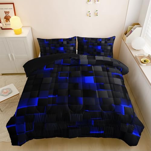 Nttopship Neon Blue Black Comforter Set King 1