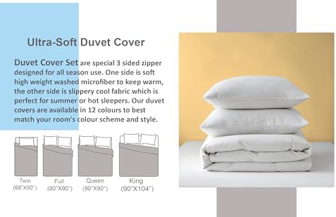 3 Side Zipper Duvet Cover Set Queen Size - Silver Grey